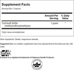 Swanson MSM 1000 mg capsules – bottle label close-up