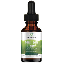 Swanson Mullein Leaf Liquid Extract bottle, 1 fl oz (29.6 ml) – alcohol-free and sugar-free