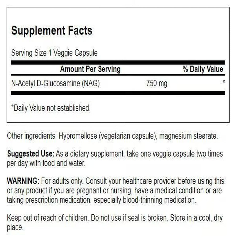 Close-up of Swanson N-Acetyl D-Glucosamine label showing dosage