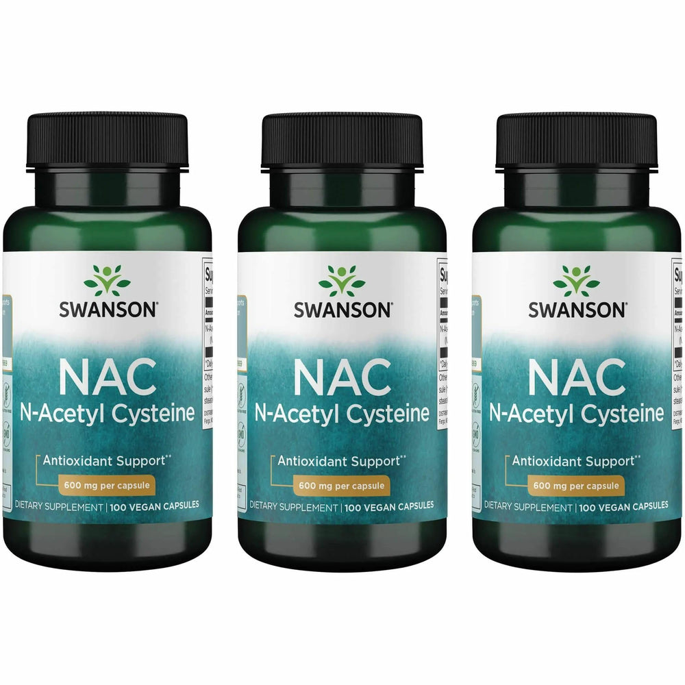Front view of Swanson NAC 600 mg 100 capsules 3-pack bottle