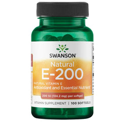 Swanson Natural Vitamin E 100 softgels bottle - 200IU each for heart health and tissue protection