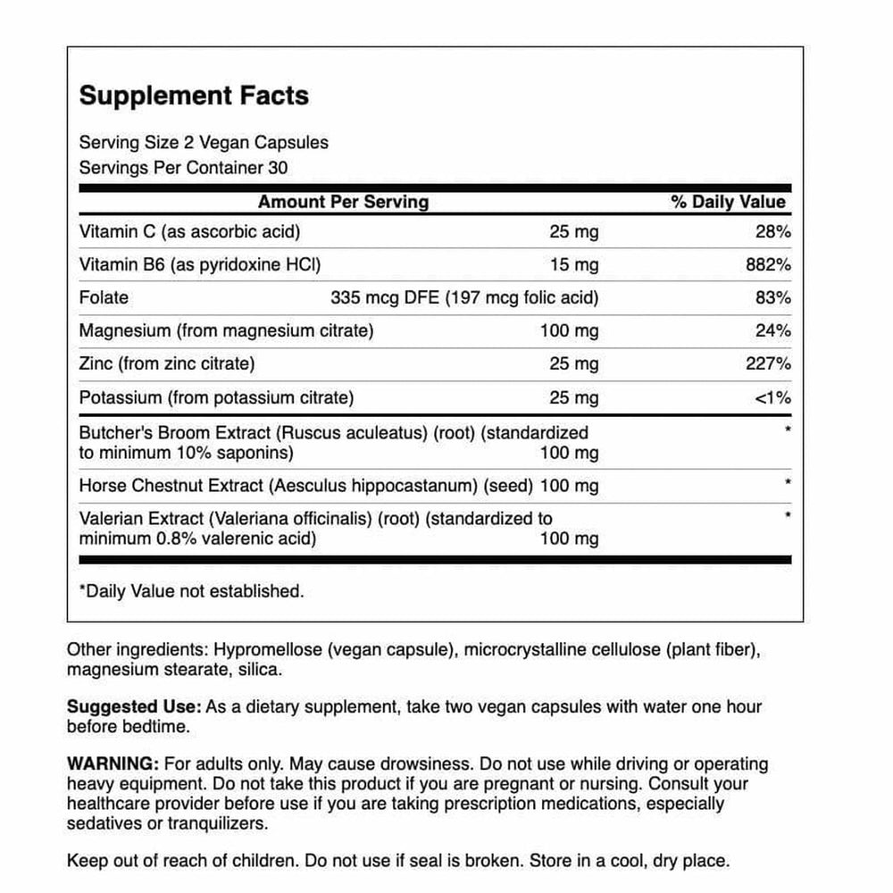 Swanson Nighttime Leg Essentials bottle back label
