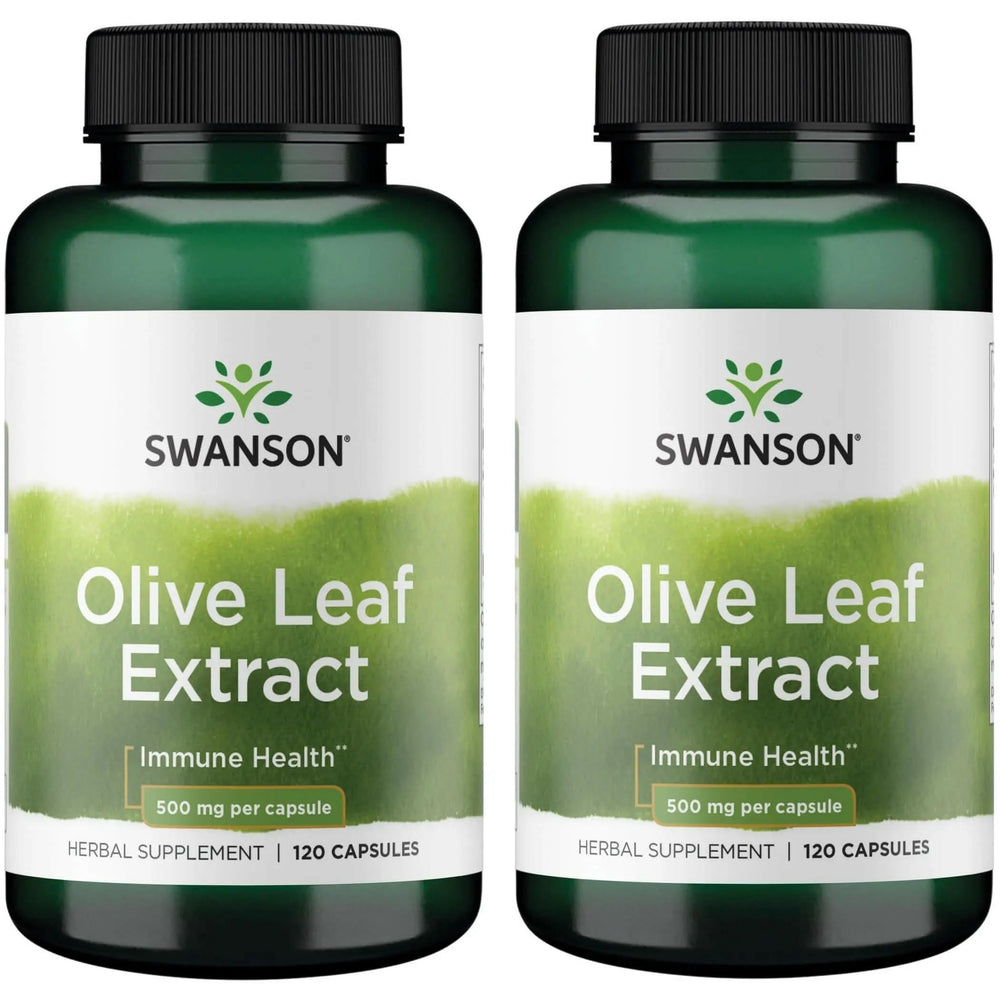 Swanson Olive Leaf Extract capsules front view with 2 bottles