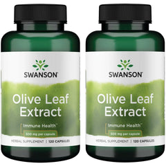 Swanson Olive Leaf Extract capsules front view with 2 bottles