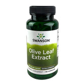 Bottle of Swanson Olive Leaf Extract capsules showing 60 capsules, 750 mg each