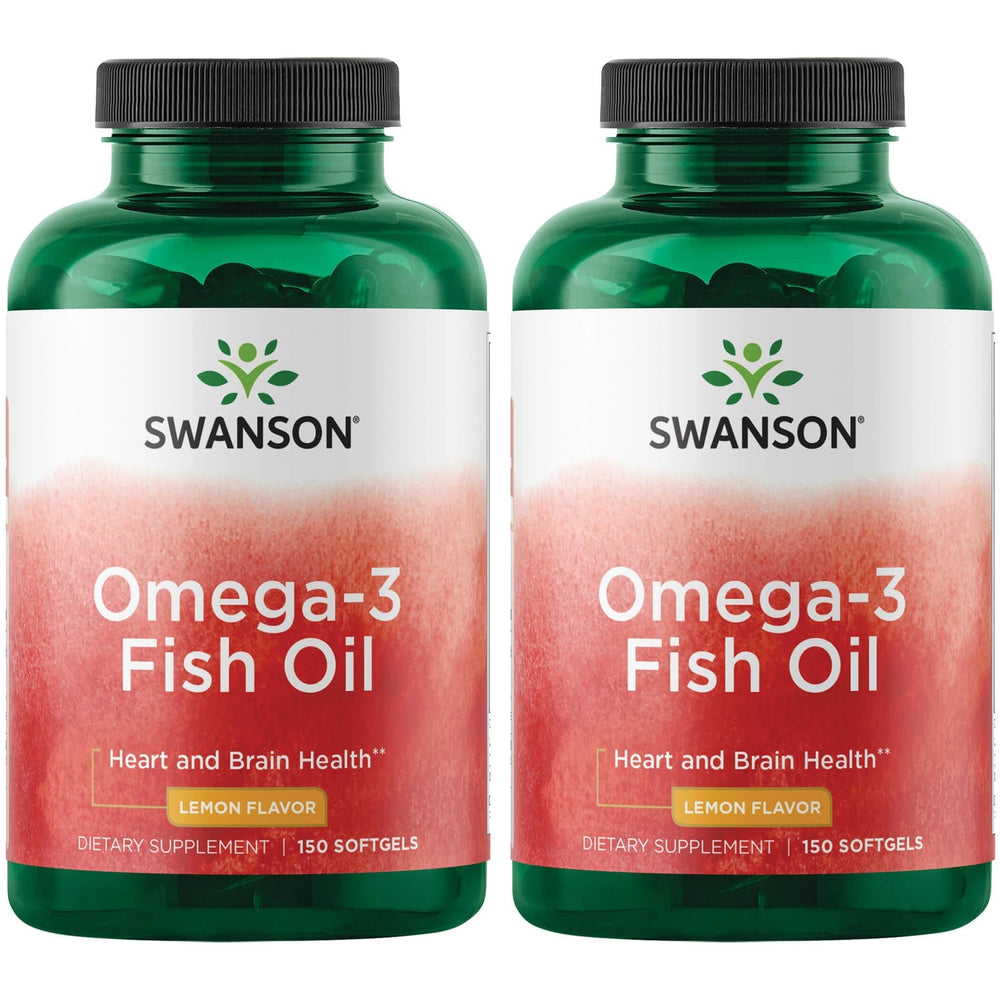Swanson Omega-3 Fish Oil Lemon Flavor 2-Pack – 150 Softgels per Bottle, 180 mg EPA / 120 mg DHA
