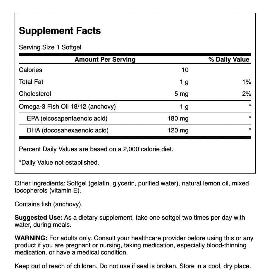 Swanson Omega-3 softgels close-up showing easy-to-swallow capsules for daily use