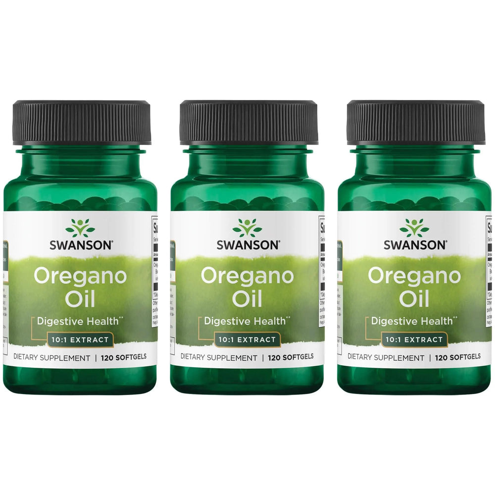 Swanson Oregano Oil 10:1 Extract bottle with 120 softgels in a 3-pack