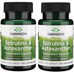 Swanson Organic Spirulina & Astaxanthin 120 Veg Tabs (2 Pack) bottle