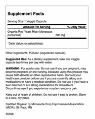 Close-up of Swanson Red Yeast Rice 600 Milligrams label