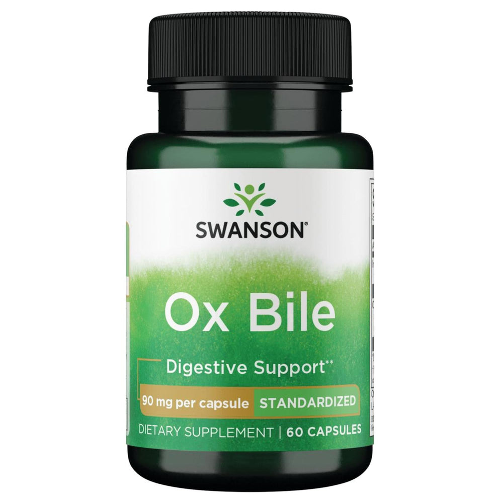 Swanson Ox Bile bottle with 90 mg standardized ox bile, 60 capsules