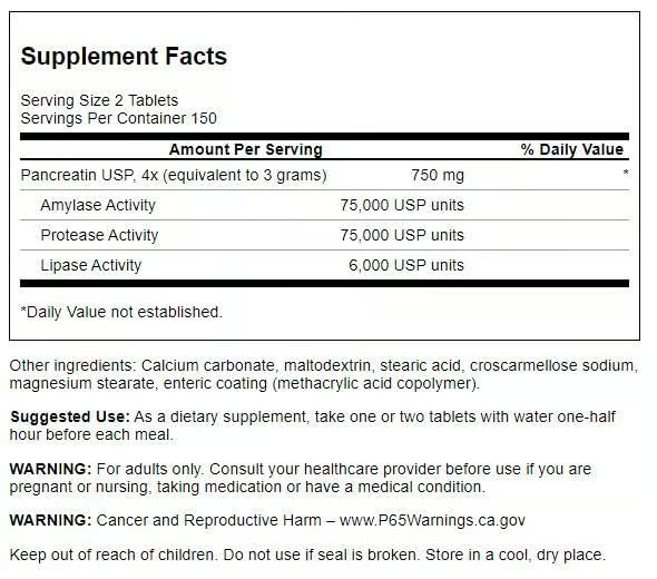 Swanson Pancreatin 4X enzyme product label close-up