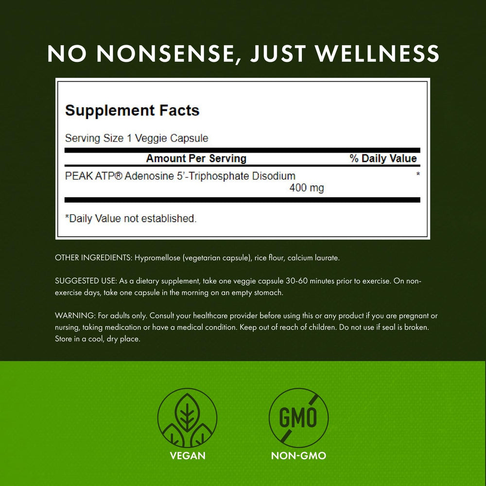 Swanson Peak ATP bottle back showing dosage and ingredient details for energy support