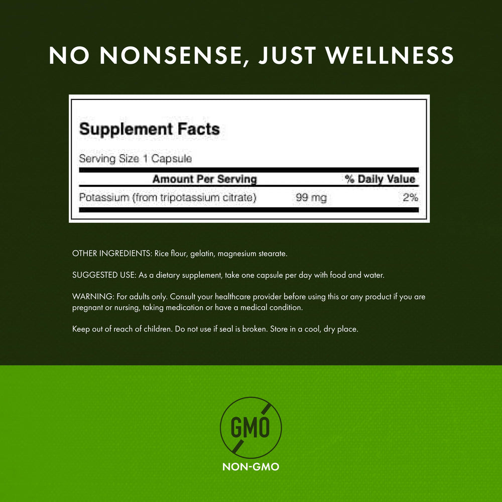 Close-up of Swanson Potassium Citrate label