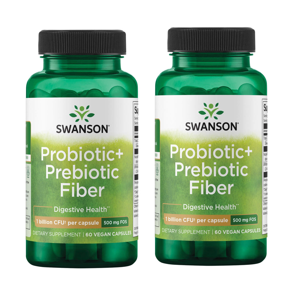 Swanson Prebiotic + Probiotic Fiber bottle label – 60 capsules, 2 pack