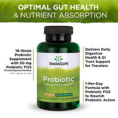 Packaging of Swanson Probiotic with digestive health messaging