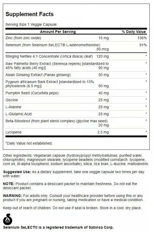 Swanson Prostate Plus 180 veggie capsules bottle