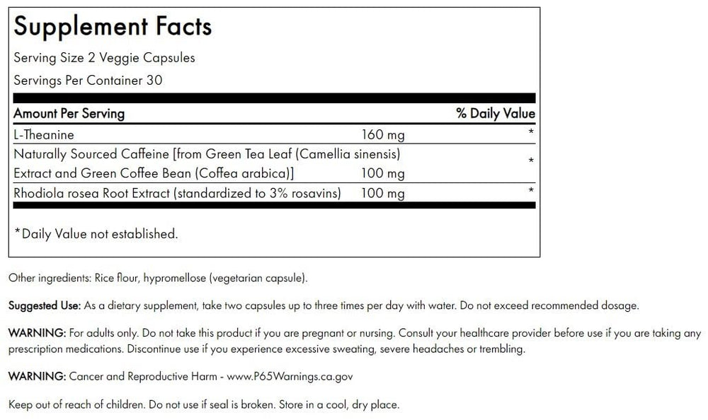 Swanson Pure Energy capsules pack shows vegan formula for sustained stamina