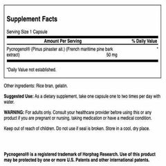 Close-up of Pycnogenol ingredients label