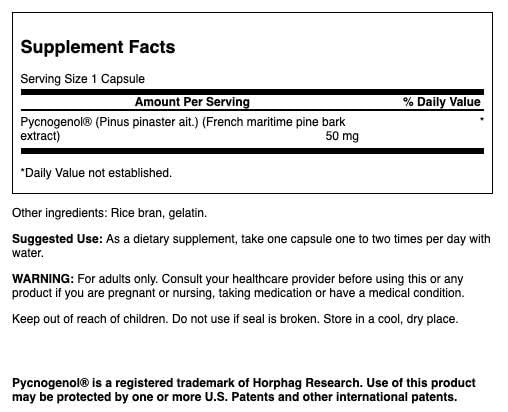 Swanson Pycnogenol 50 mg product label and packaging
