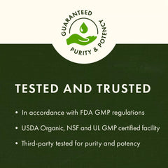 Label showing ingredients: hypromellose vegan capsule, microcrystalline cellulose