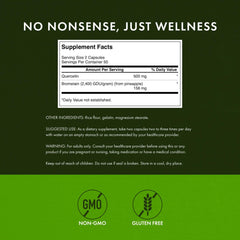 Capsules close-up showing quercetin and bromelain ingredients