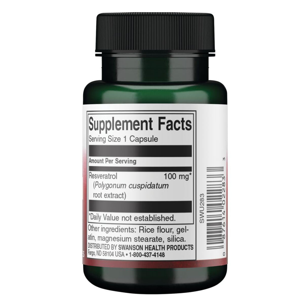 Close-up of Swanson Resveratrol 100 capsules