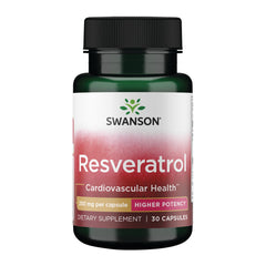 Swanson Resveratrol bottle front view showing 250 mg per capsule