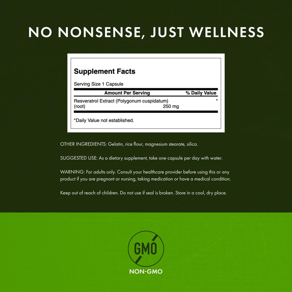 Nutrition facts label for Swanson Resveratrol