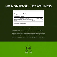 Nutrition facts label for Swanson Resveratrol