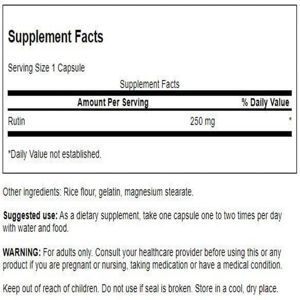 Close-up of Swanson Rutin 250 mg capsules