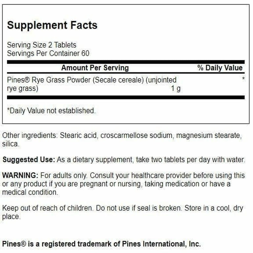 Close-up of Swanson Rye Grass 500 mg tablets