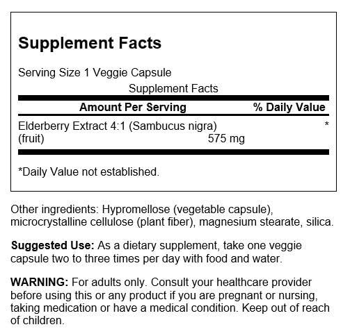 Swanson Sambucus Elderberry Extract 575 mg 120 Veg Caps capsule close-up