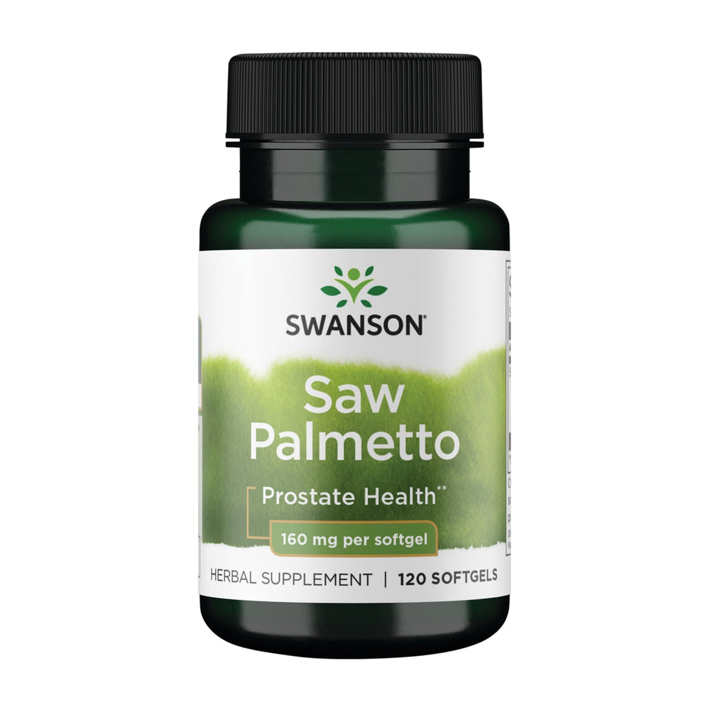 Swanson Saw Palmetto 160 mg bottle front view with 120 sgels