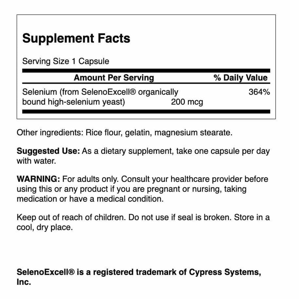 Close-up of SelenoExcell Selenium 200 mcg capsules
