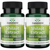 Front view of Swanson Shilajit Extract 400 mg, 60 vegan capsules in a 2-pack
