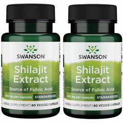 Front view of Swanson Shilajit Extract 400 mg, 60 vegan capsules in a 2-pack