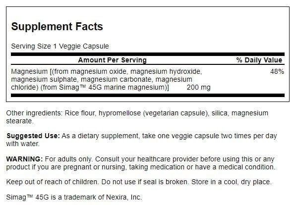 Close-up of Swanson Simag Marine Magnesium vegetarian capsules