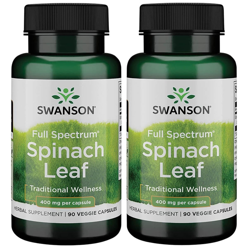 Swanson Spinach Leaf Full Spectrum capsules bottle, 400 mg per capsule, 2 pack (90 capsules per bottle)