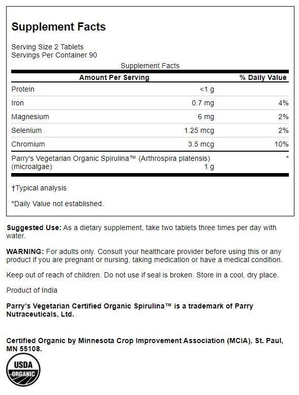 Close-up of Swanson Organic Spirulina 500 mg 180 tablets bottle