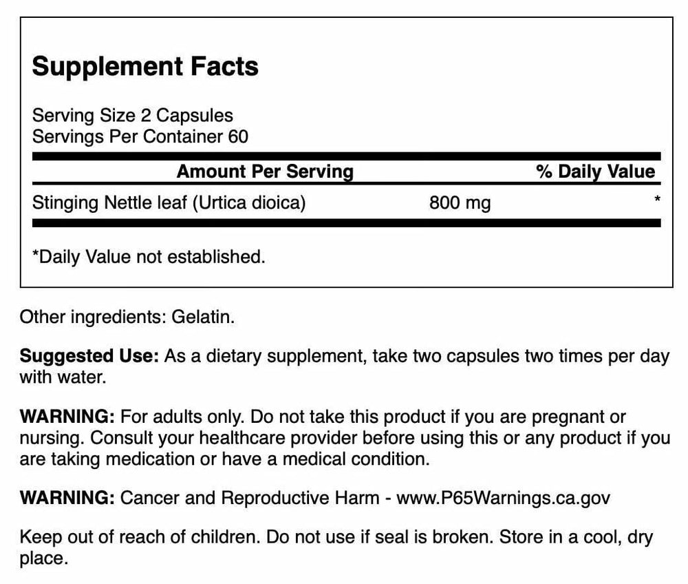 Close-up of Stinging Nettle Leaf capsules (400 mg each)