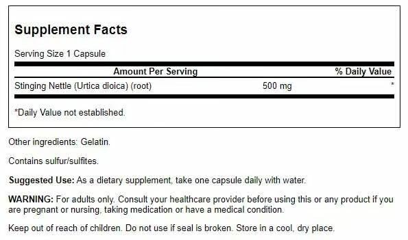 Close-up of Stinging Nettle Root 500mg capsules
