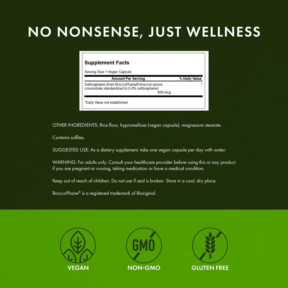 Front view of Swanson Sulforaphane bottle and label