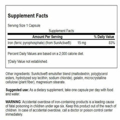 Close-up of Swanson Sunactive iron 15 mg capsules
