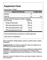Close up of Swanson DPA Fish Oil 1000 mg softgels label