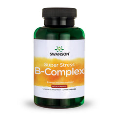 Swanson Super Stress B-Complex capsules in bottle support daily energy and wellness