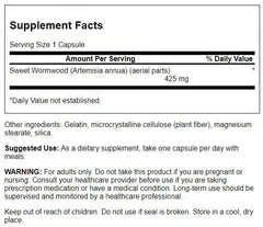 Swanson Sweet Wormwood capsules closeup highlighting 425 mg dosage
