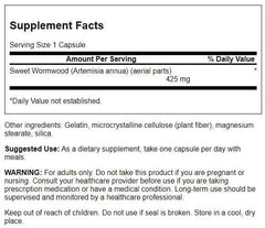 Swanson Sweet Wormwood capsules close-up showing 425 mg dosage.