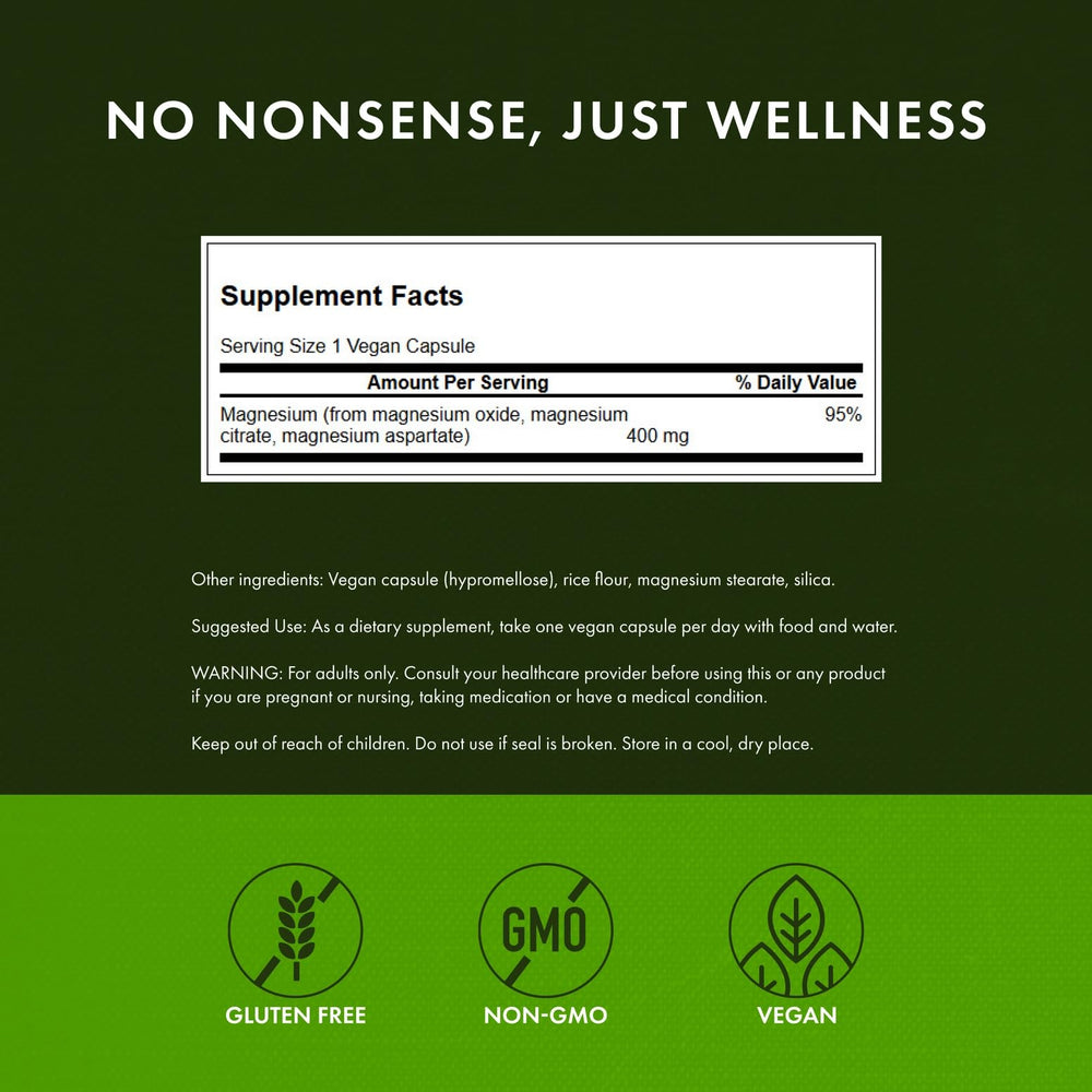 Magnesium citrate, oxide and aspartate forms for better absorption