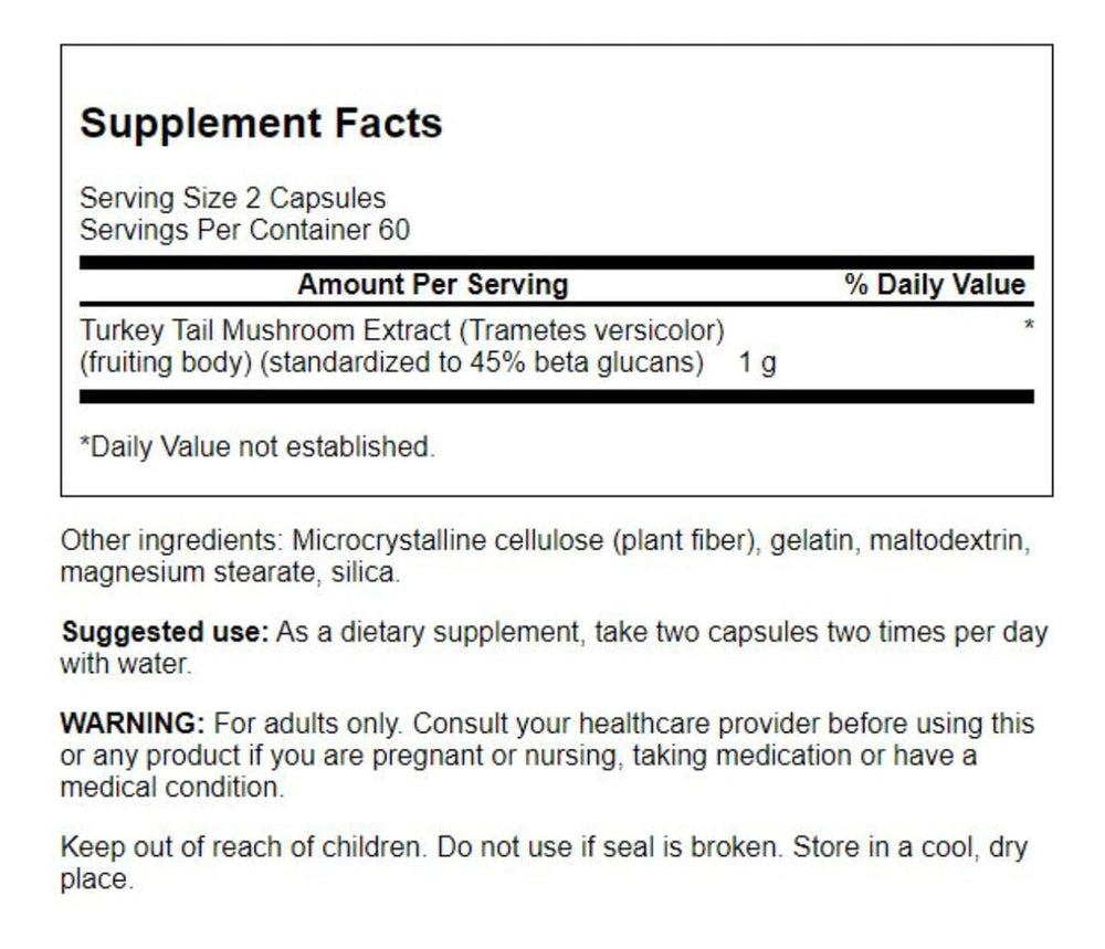 Swanson Turkey Tail Mushroom third-party testing confirms potency and purity.